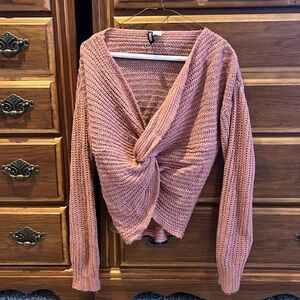 H&M Divided Twisted Knot Mauve Pink Sweater